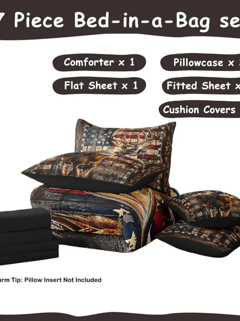 Deer Hunting Comforter Set with Sheets American Flag 7 Piece Bedding Set Queen S